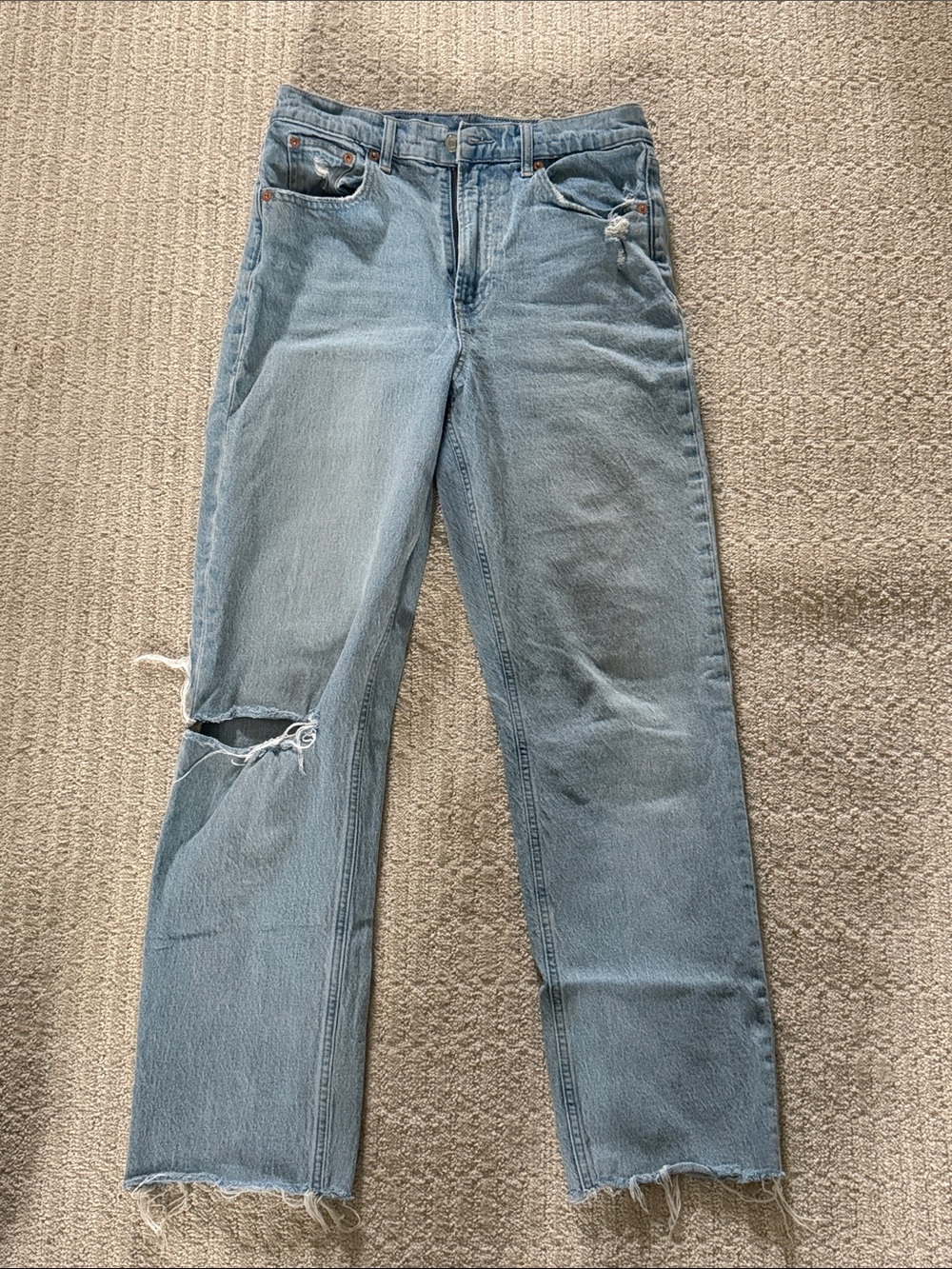 GAP Light Blue Straight Leg Jeans with Distressed Knee